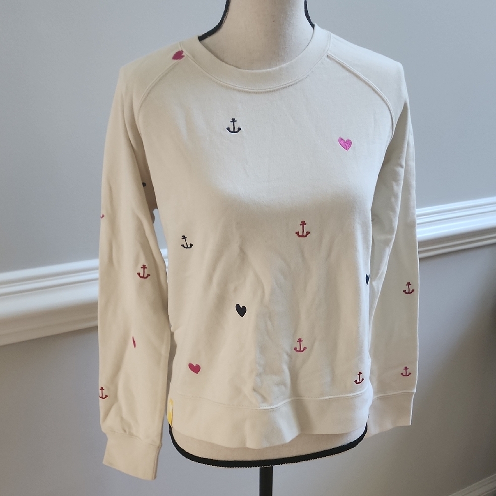 Kerri Rosenthal French Terry Sweatshirt with Hearts and  Anchors Embroidery